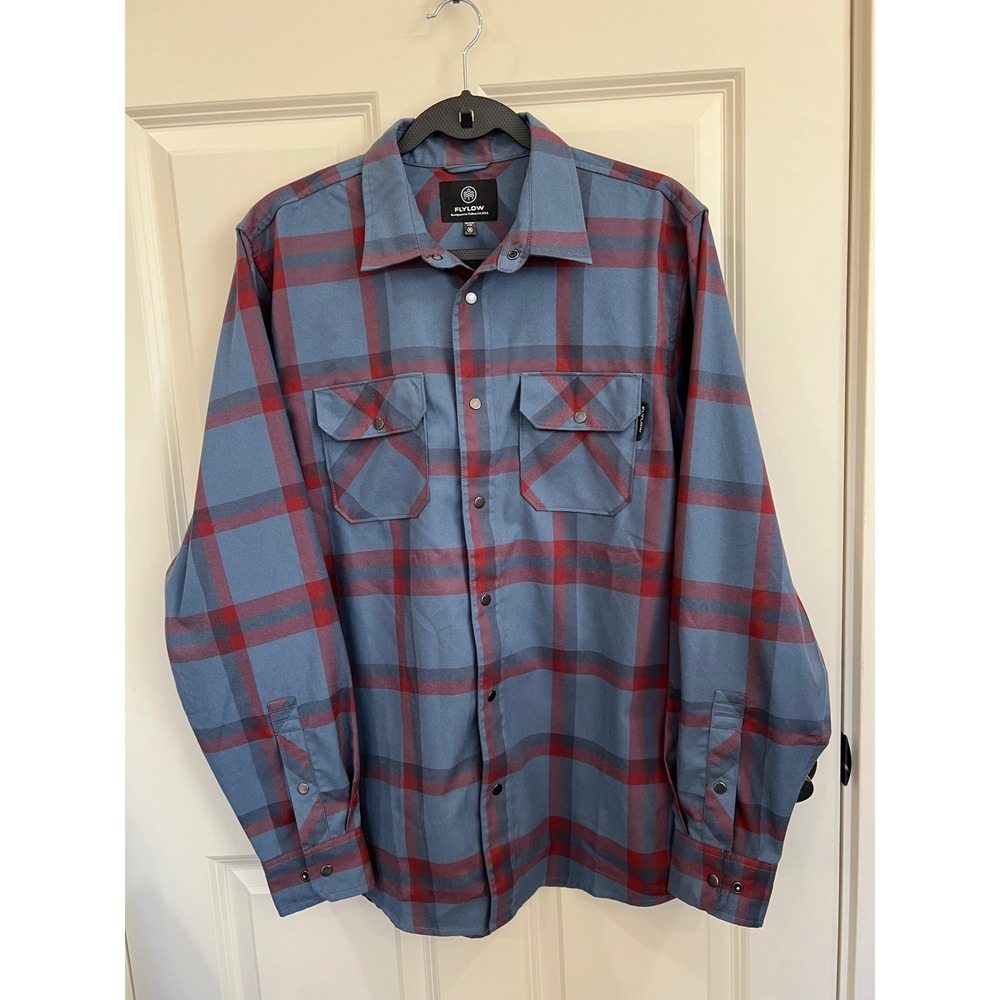 Flylow Handlebar Tech Flannel Long Sleeve Snap Button Plaid Shirt Size Medium